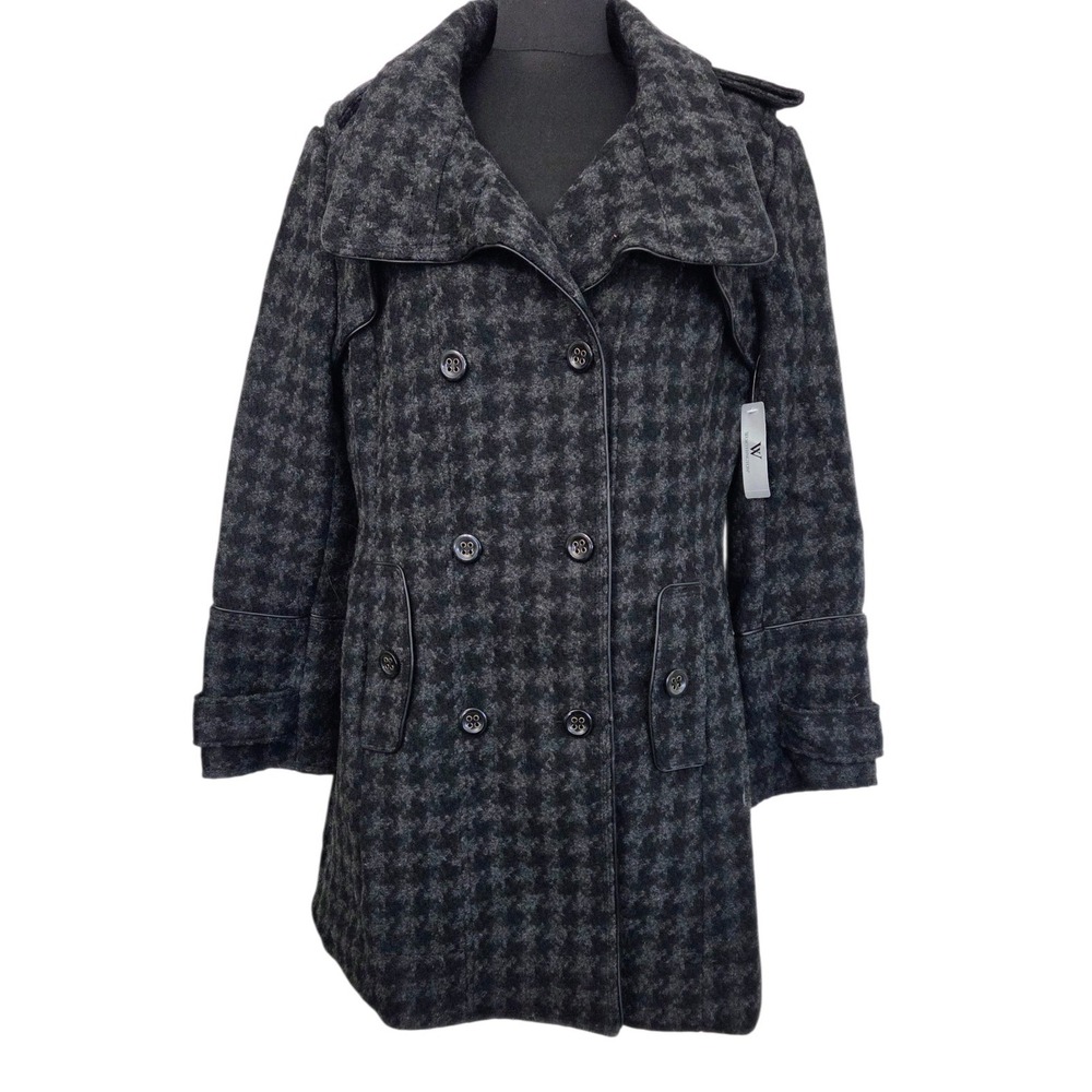 NWT Worthington Double-Breasted Houndstooth Peacoat Coat‎ Wool Blend Women's XL